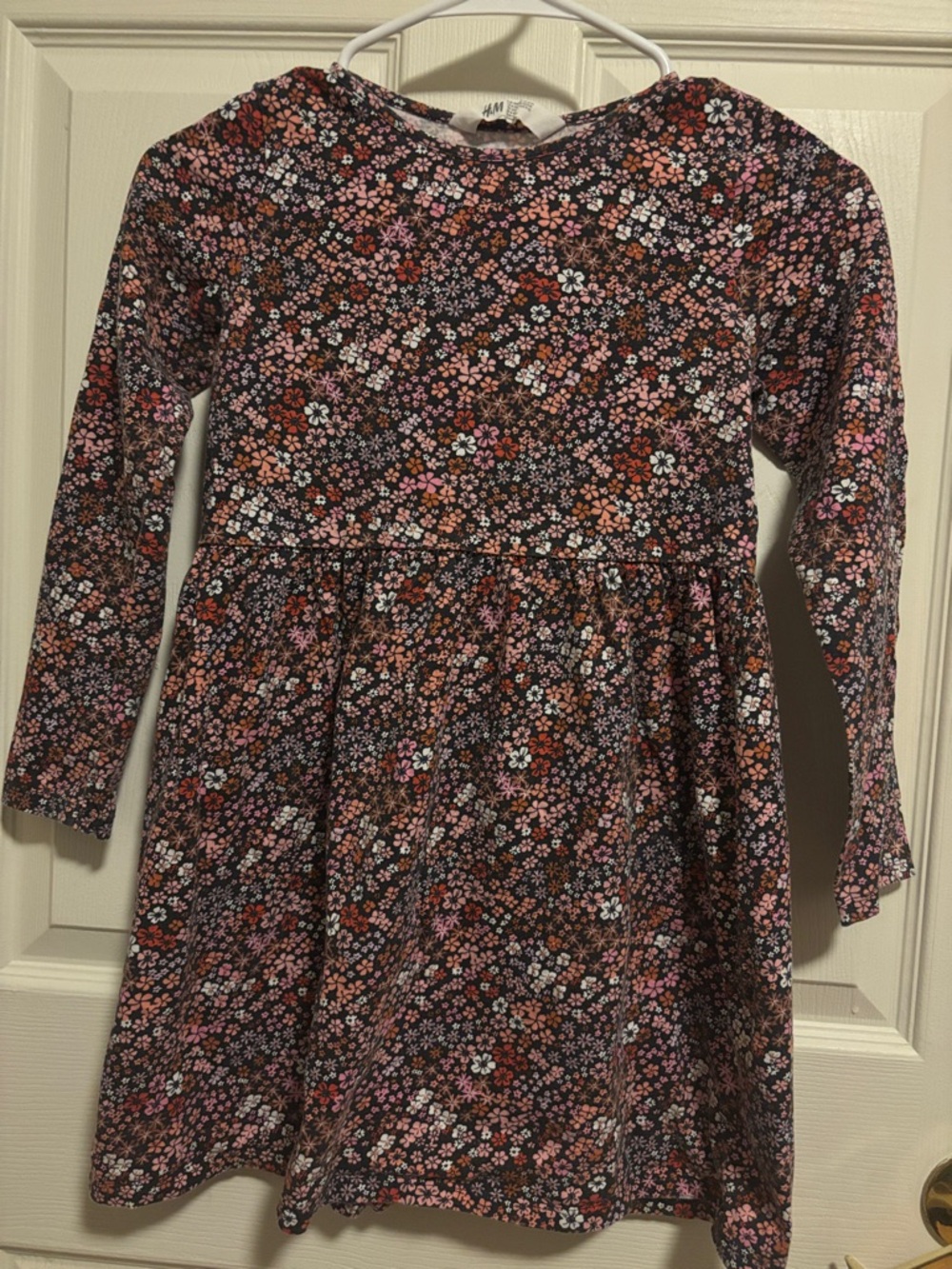 H&M Black Long-Sleeve Floral Dress with Pink and White Flowers